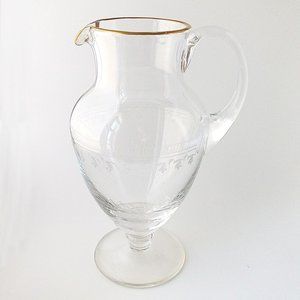 Etched Glass Tiffin Pedestal / Footed Pitcher